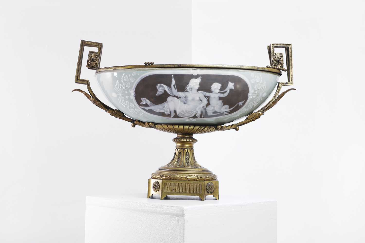 Lot 109 - A gilt-metal mounted pâte-sur-pâte porcelain footed bowl