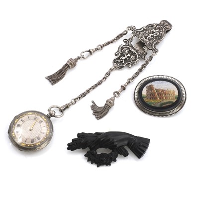 Lot 423 - A group of antique jewellery and an antique fob watch