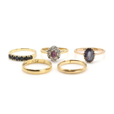 Lot 380 - A group of gold and gemstone set rings
