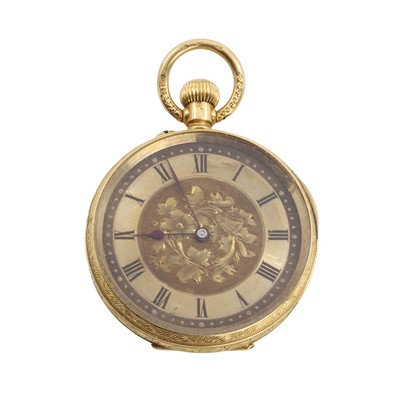 Lot 547 - An 18ct gold top wind open faced fob watch