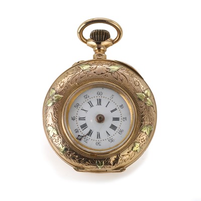 Lot 537 - A French 18ct two colour gold half hunter fob watch