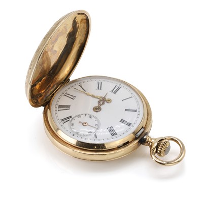 Lot 539 - A 14k gold hunter fob watch