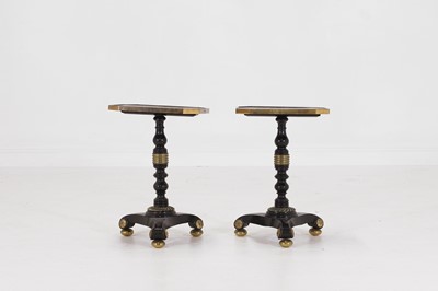 Lot 461 - A pair of ebonised wooden and gilt-metal-mounted occasional tables