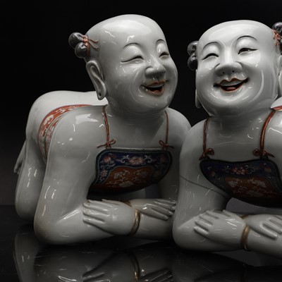 Lot 56 - An amusing pair of large Chinese famille rose pillows