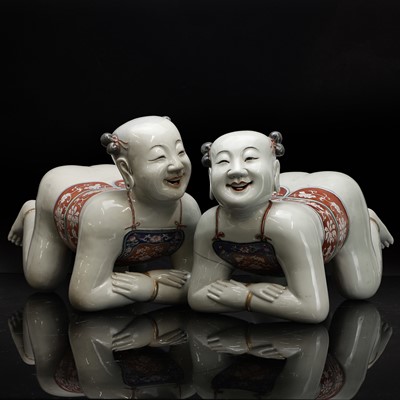 Lot 56 - An amusing pair of large Chinese famille rose pillows
