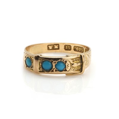 Lot 32 - A 15ct gold turquoise buckle ring