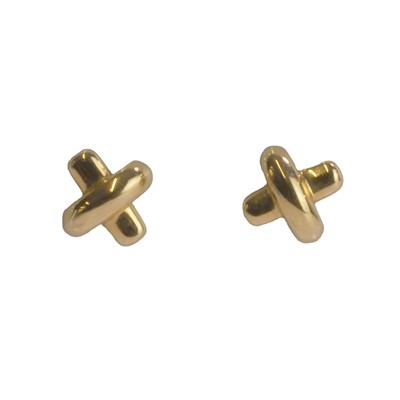 Lot 238 - A pair of 18ct gold Cross Stitch stud earrings, by Tiffany & Co.