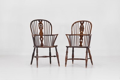Lot 208 - Two high hoop-back Windsor armchairs
