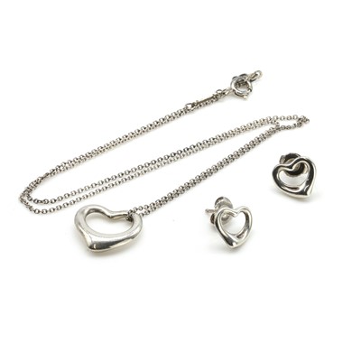 Lot 248 - A silver heart pendant and a pair of earrings, by Elsa Peretti for Tiffany & Co. 