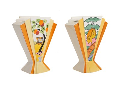 Lot 235 - A pair of Clarice Cliff 'Sunray' vases