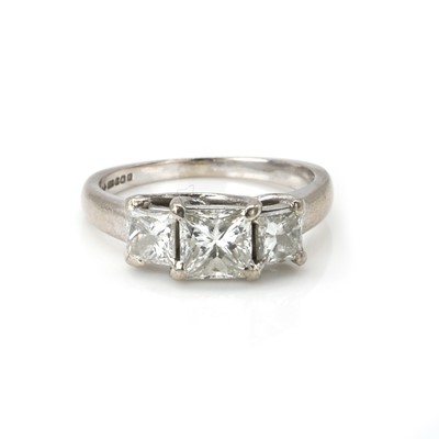 Lot 73 - An 18ct white gold diamond three stone ring