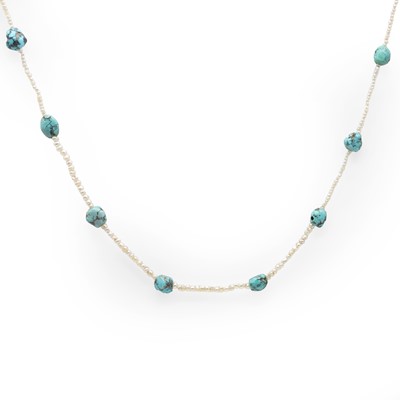 Lot 37 - An antique seed pearl and turquoise necklace