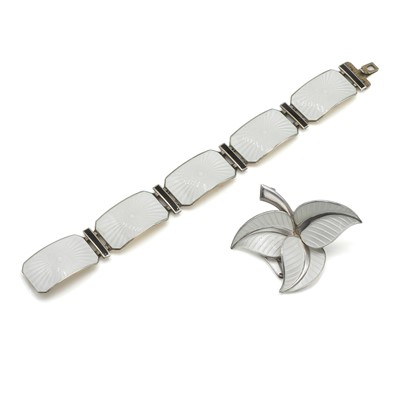 Lot 247 - A silver enamel brooch and silver gilt enamel bracelet, by Albert Scharning