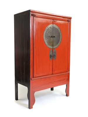 Lot 526 - A red lacquered wedding cabinet