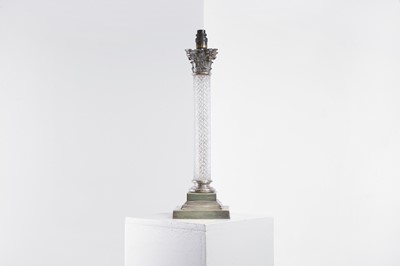 Lot 214 - A Victorian silver-plated and cut-glass table lamp