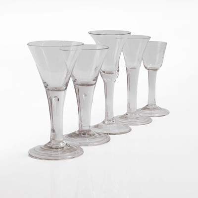 Lot 4 - A group of five plain stem wine glasses