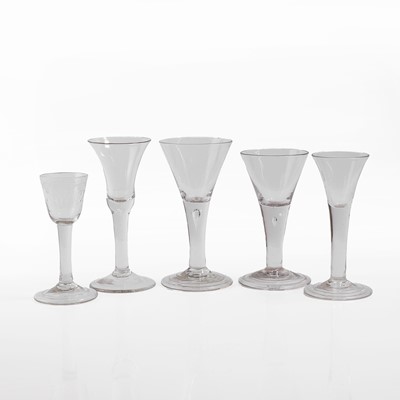 Lot 4 - A group of five plain stem wine glasses