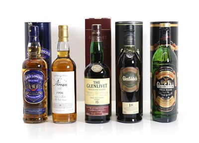 Lot 390 - A selection of Scotch whiskies, five bottles