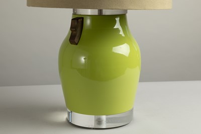 Lot 137 - A lime-green glazed table lamp
