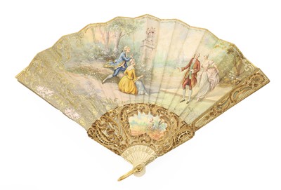 Lot 248 - A hand painted silk and bone fan