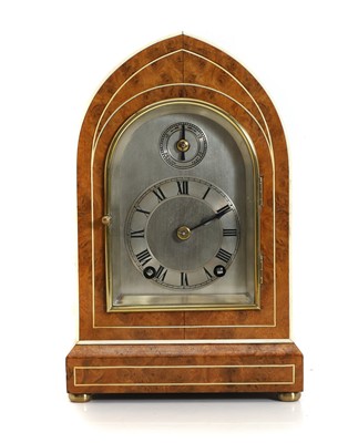 Lot 206 - A burr walnut and ivory inlay mantel clock by Winterhalder & Hofmeier