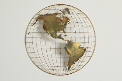 Lot 79 - A pair of brass and fret-cut wall-mounted 'world' sculptures