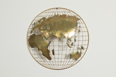 Lot 79 - A pair of brass and fret-cut wall-mounted 'world' sculptures