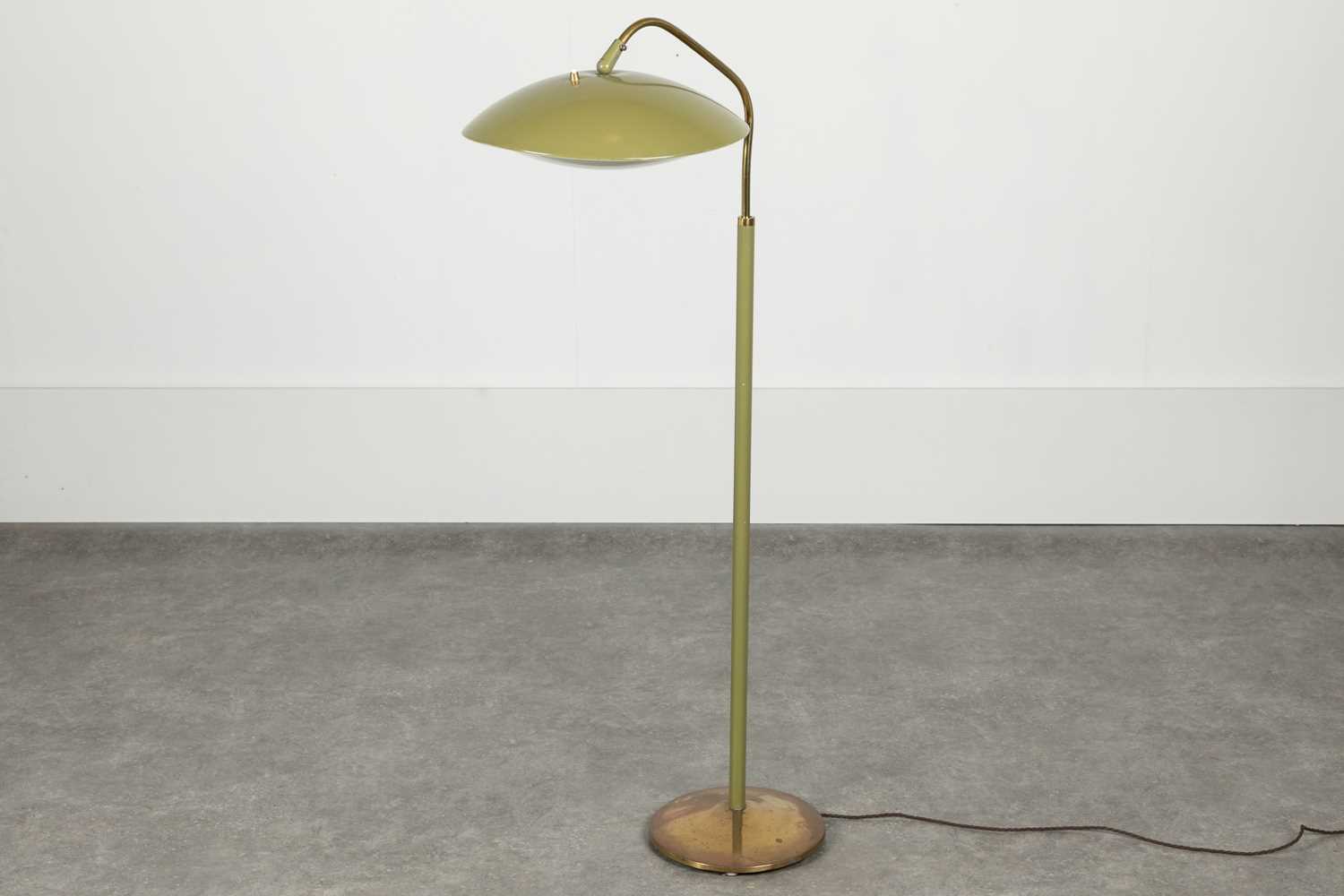 Lot 64 - A brass and green-lacquered standard lamp