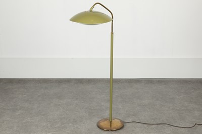 Lot 64 - A brass and green-lacquered standard lamp