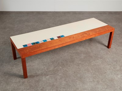 Lot 90 - A walnut, Formica and tile-top coffee table