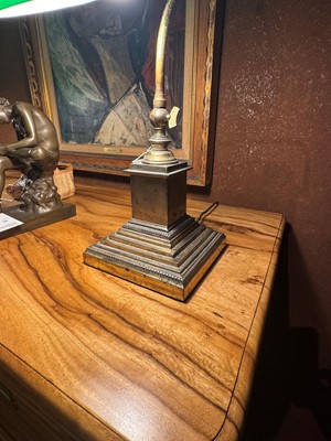 Lot 195 - A pair of brass and cased-glass desk lamps