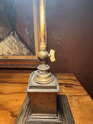 Lot 195 - A pair of brass and cased-glass desk lamps