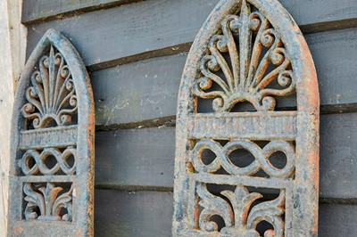 Lot 455 - A pair of cast iron gateposts