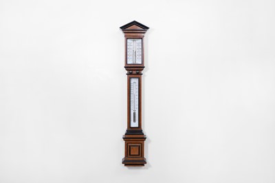 Lot 229 - A Victorian amboyna and ebony stick barometer