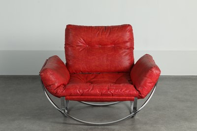 Lot 15 - A red leather and chrome 'Apollo' steel armchair