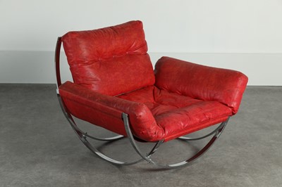 Lot A red leather and chrome 'Apollo' steel armchair