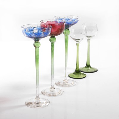 Lot A group of five Jugendstil liqueur glasses
