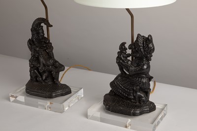 Lot 222 - A pair of 'Punch and Judy' door porter table lamps