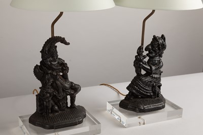Lot 222 - A pair of 'Punch and Judy' door porter table lamps