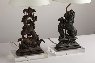 Lot 159 - Two cast iron door-porter table lamps