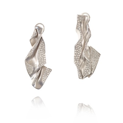 Lot 249 - Ken Bolan and Marinette Domon: a pair of white gold diamond 'Touche de Soie' earrings
