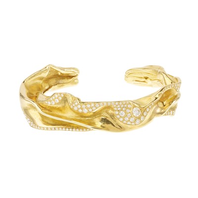 Lot 260 - Ken Bolan and Marinette Domon: a gold diamond 'Touche de Soie' bangle