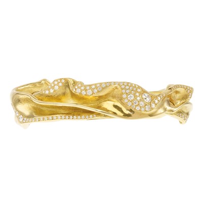 Lot 260 - Ken Bolan and Marinette Domon: a gold diamond 'Touche de Soie' bangle
