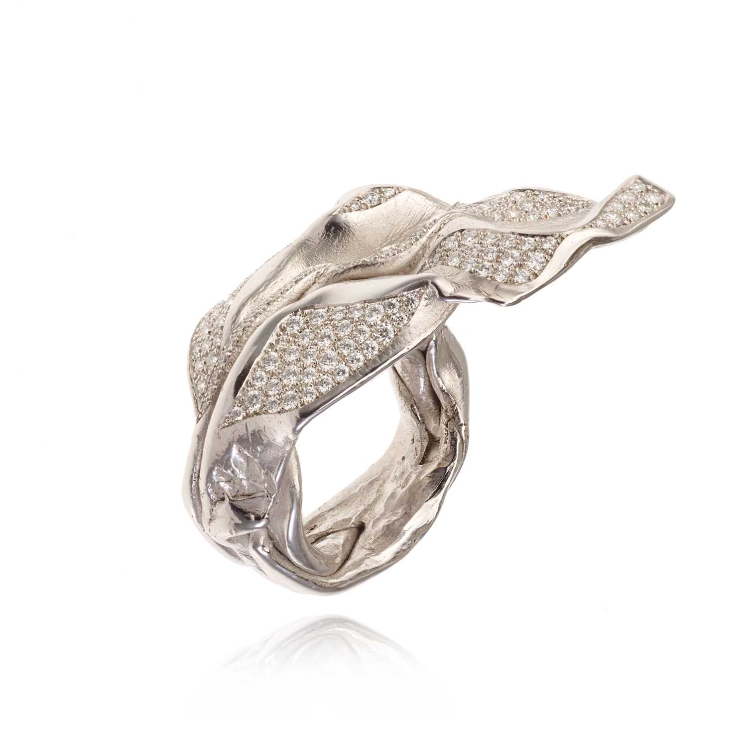 Lot 250 - Ken Bolan and Marinette Domon: a white gold ‘Touche de Soie’ diamond ring