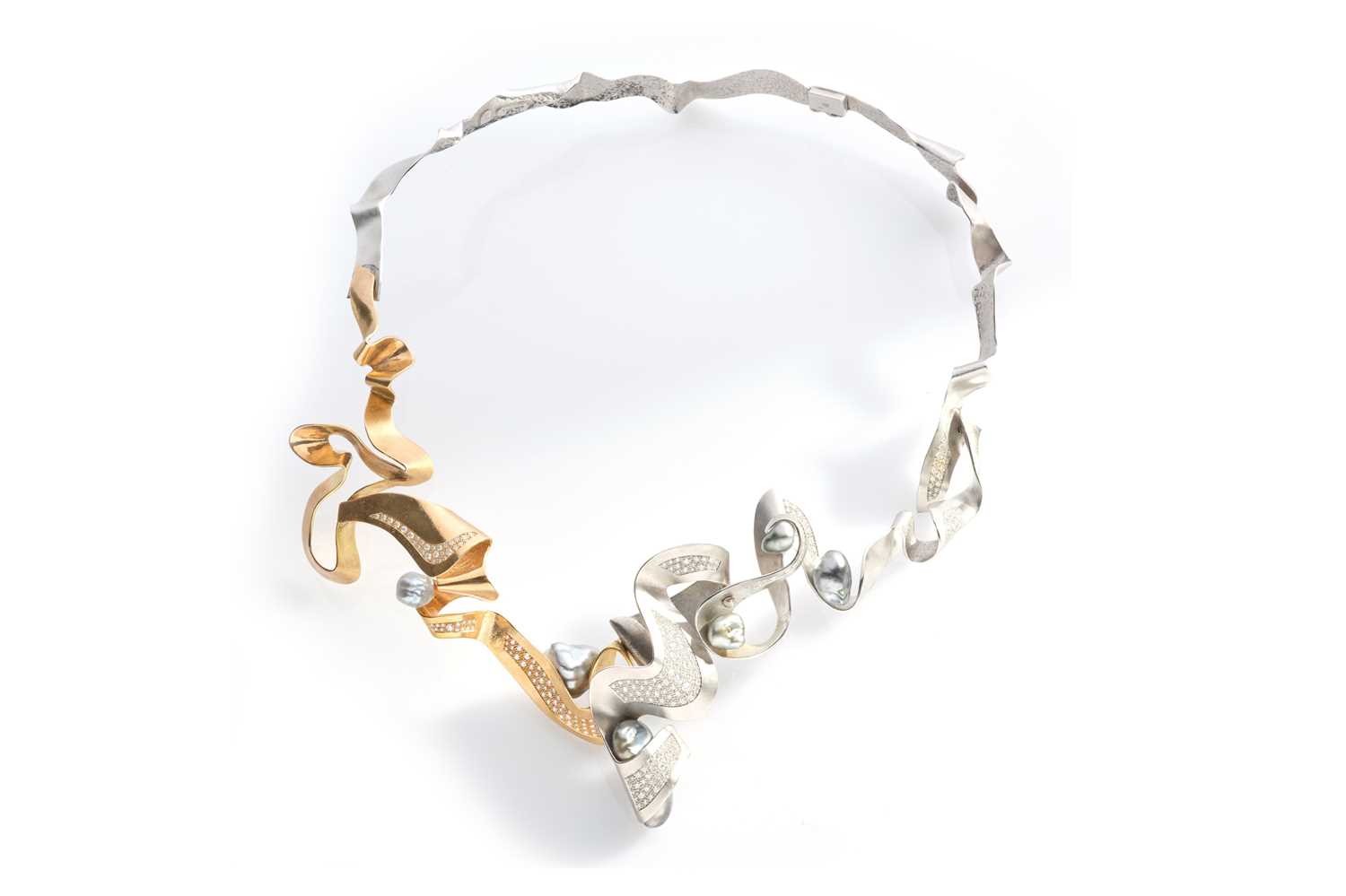 Lot 264 - Ken Bolan and Marinette Domon: a diamond and Tahitian pearl 'Baroque' necklace