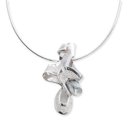 Lot 261 - Ken Bolan and Marinette Domon: a diamond and Tahitian pearl 'Baroque' pendant necklace