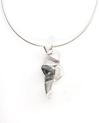 Lot 267 - Ken Bolan and Marinette Domon: a diamond and Tahitian pearl 'Baroque' pendant necklace