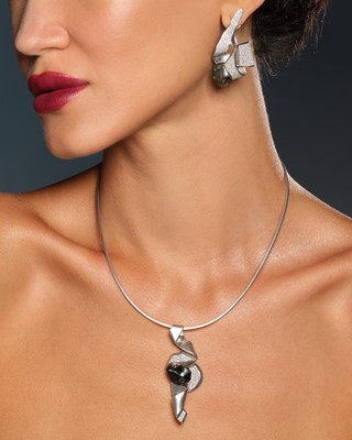 Lot 268 - Ken Bolan and Marinette Domon: a pair of diamond and Tahitian pearl 'Baroque' earrings