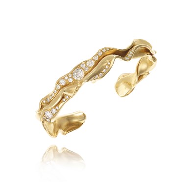 Lot 259 - Ken Bolan and Marinette Domon: a diamond 'Touche de Soie' cuff bangle