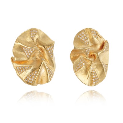 Lot 256 - Ken Bolan and Marinette Domon: a pair of rose gold diamond 'Touche de Soie' earrings